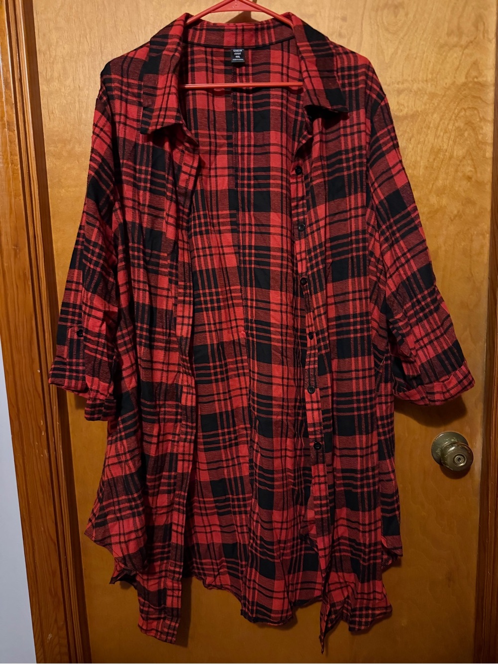 SHEIN Red and Black Plaid Button-Front Tunic